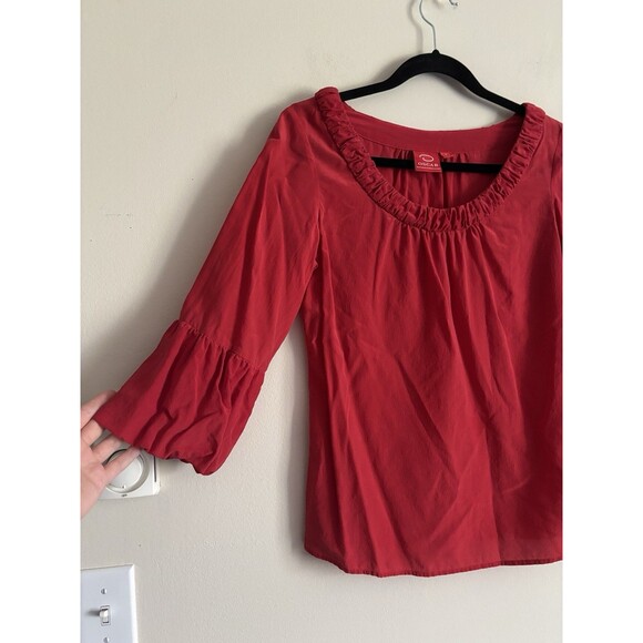 Vintage Oscar De La Renta Womens 6 Small‎ SILK Blouse Red Y2K 2000s Preppy - Picture 4 of 5